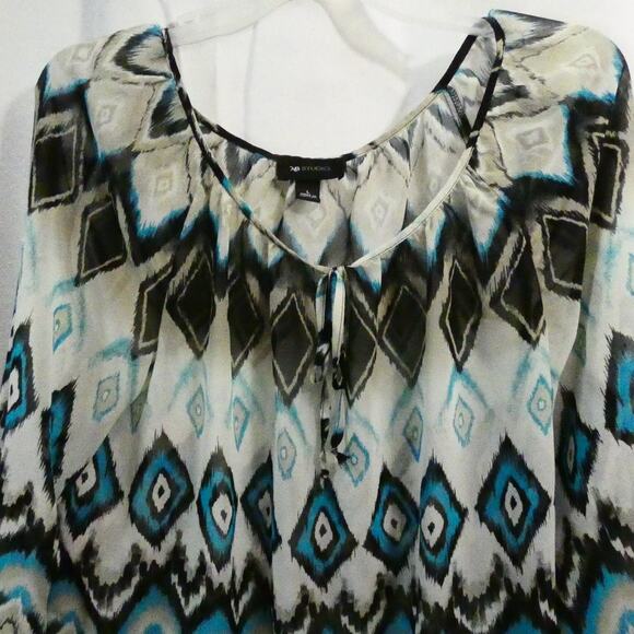 AB Studio Women's Large Sheer Blouse Peasant Boho Southwestern - Picture 2 of 4